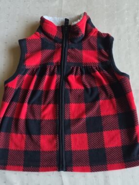 Carter's Red and Black Buffalo Plaid Fleece Vest Dress